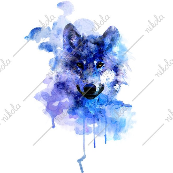 Wolf Watercolor Clipart, Sublimation, PNG