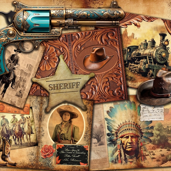 Old West Junk Journal Kit, Ephemera, Printable, Scrapbook, Digital Paper