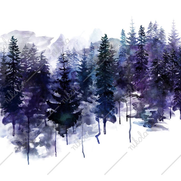 Dark Mysterious Forest Watercolor, Spooky, Eerie, Pine Tree, Misty, Clipart, Sublimation, PNG