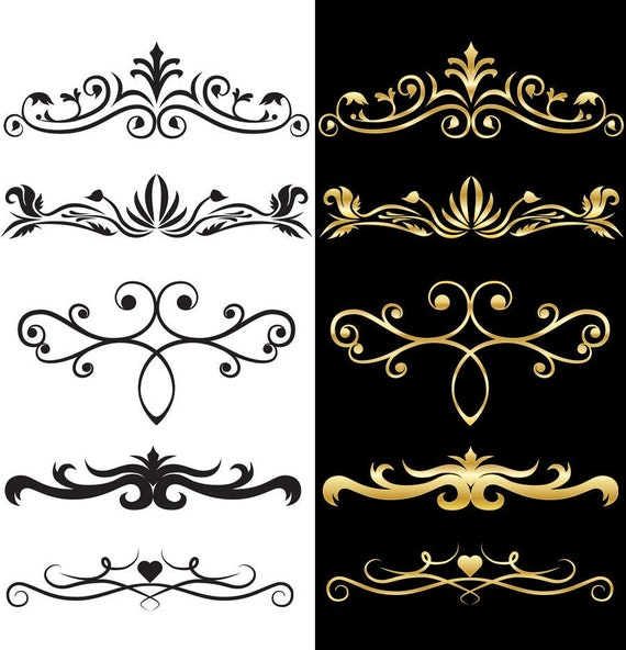Download Black Golden Floral Ornaments Svg Clipart Text Dividers Etsy