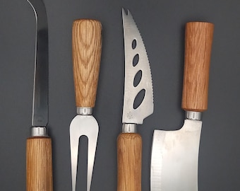Handmade Whiskey Barrel Cheese Knife Set: Rustic Entertaining Knives