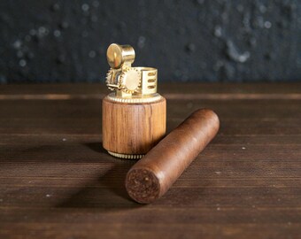 Encendedor rústico de latón, roble vintage, encendedor de gasolina de madera de whisky