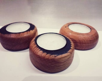 3 Oak tealight holders made from Irish whisky barrel staves