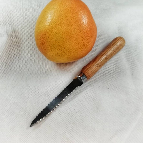 Grapefruit knife with turned oak whiskey barrel handle