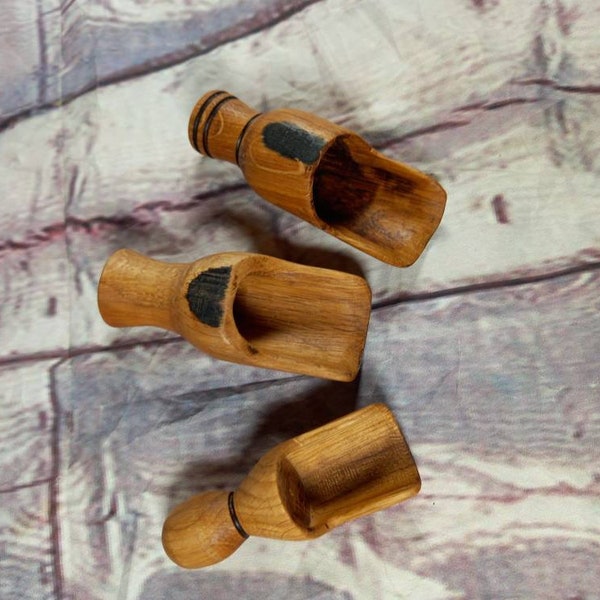 Small wooden scoops made from reclaimed oak whiskey barrels