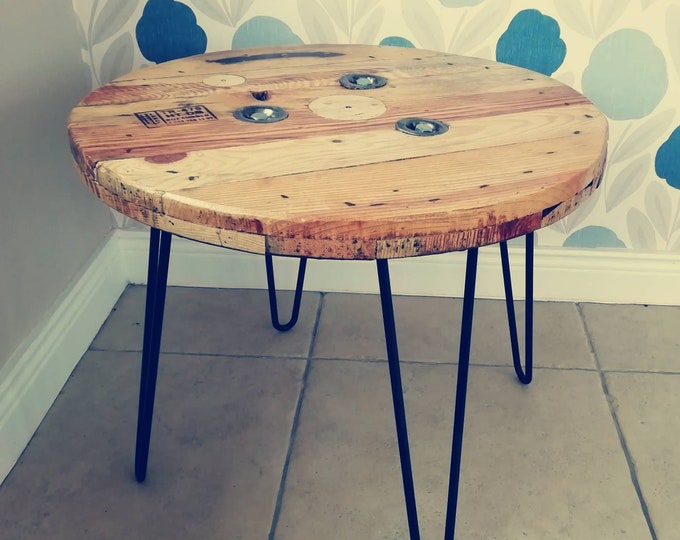 Cable Reel Coffee Table on Hairpin Legs Rustic Industrial Etsy UK