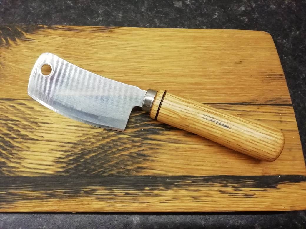 Mini Meat Cleaver With Turned Oak Whiskey Barrel Stave Handle Etsy UK