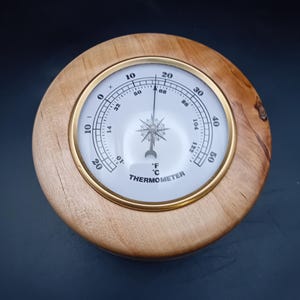 Lathe Turned Wooden Wall Thermometer – Handmade Rustic Decor – Reclaimed Wood Home Gift – Cabin Wall Art – Functional Woodcraft