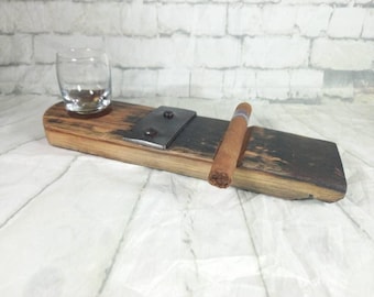 Handmade Whiskey Stave Cigar Rest - Unique Bourbon Bar Tray