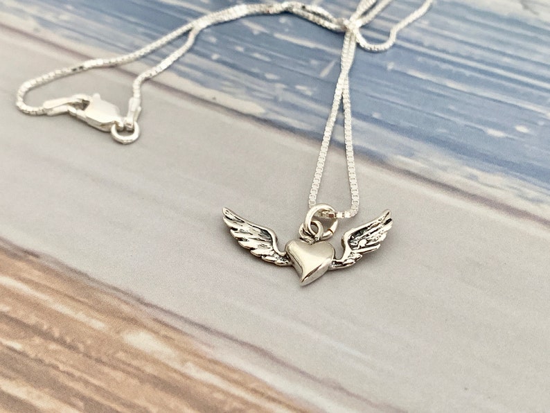 Heart Angel Wings Necklace Sterling Silver Artisan Heart Wings