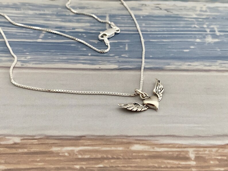 Heart Angel Wings Necklace Sterling Silver Artisan Heart Wings