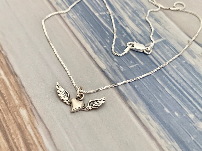 Heart Angel Wings Necklace Sterling Silver Artisan Heart Wings
