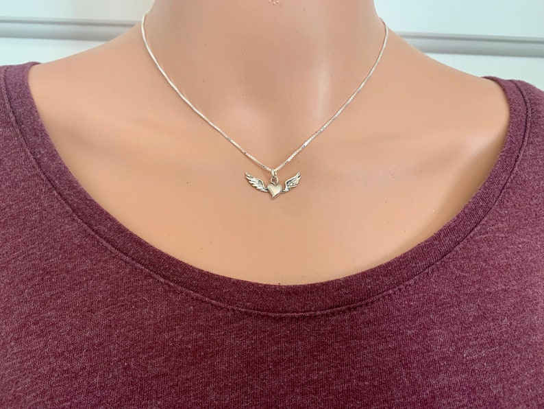 Heart Angel Wings Necklace Sterling Silver Artisan Heart Wings