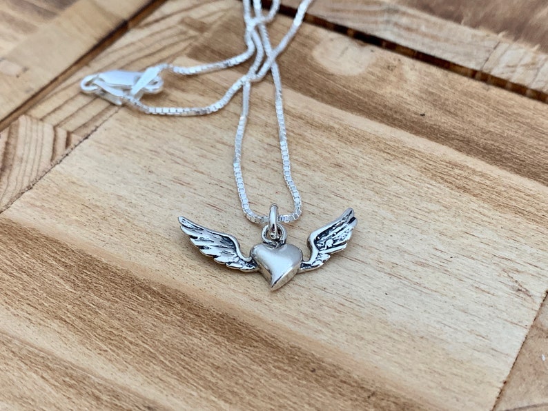 Heart Angel Wings Necklace Sterling Silver Artisan Heart Wings