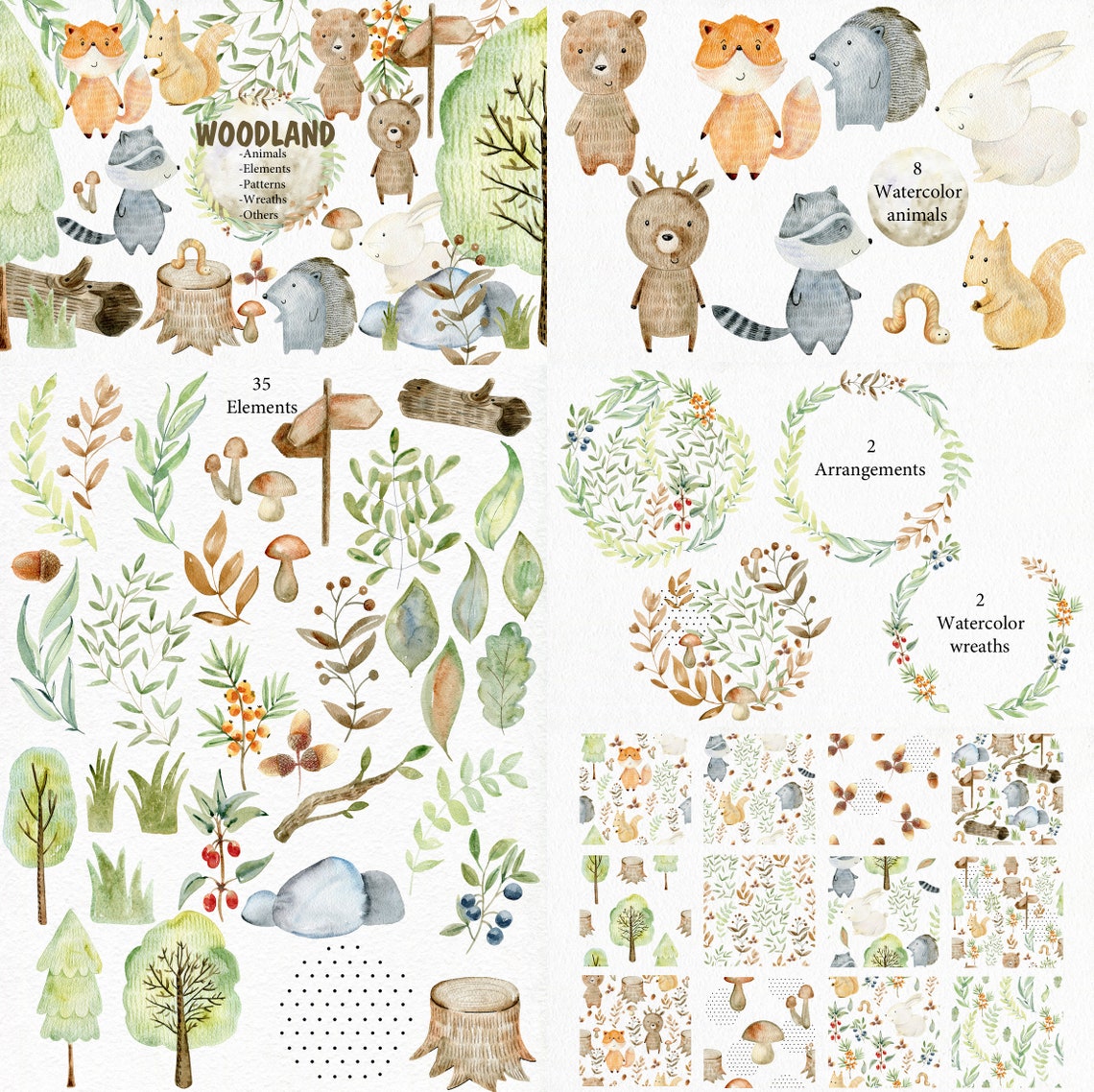 Download Woodland Clipart Bundle 70 % OFF Watercolor animals | Etsy