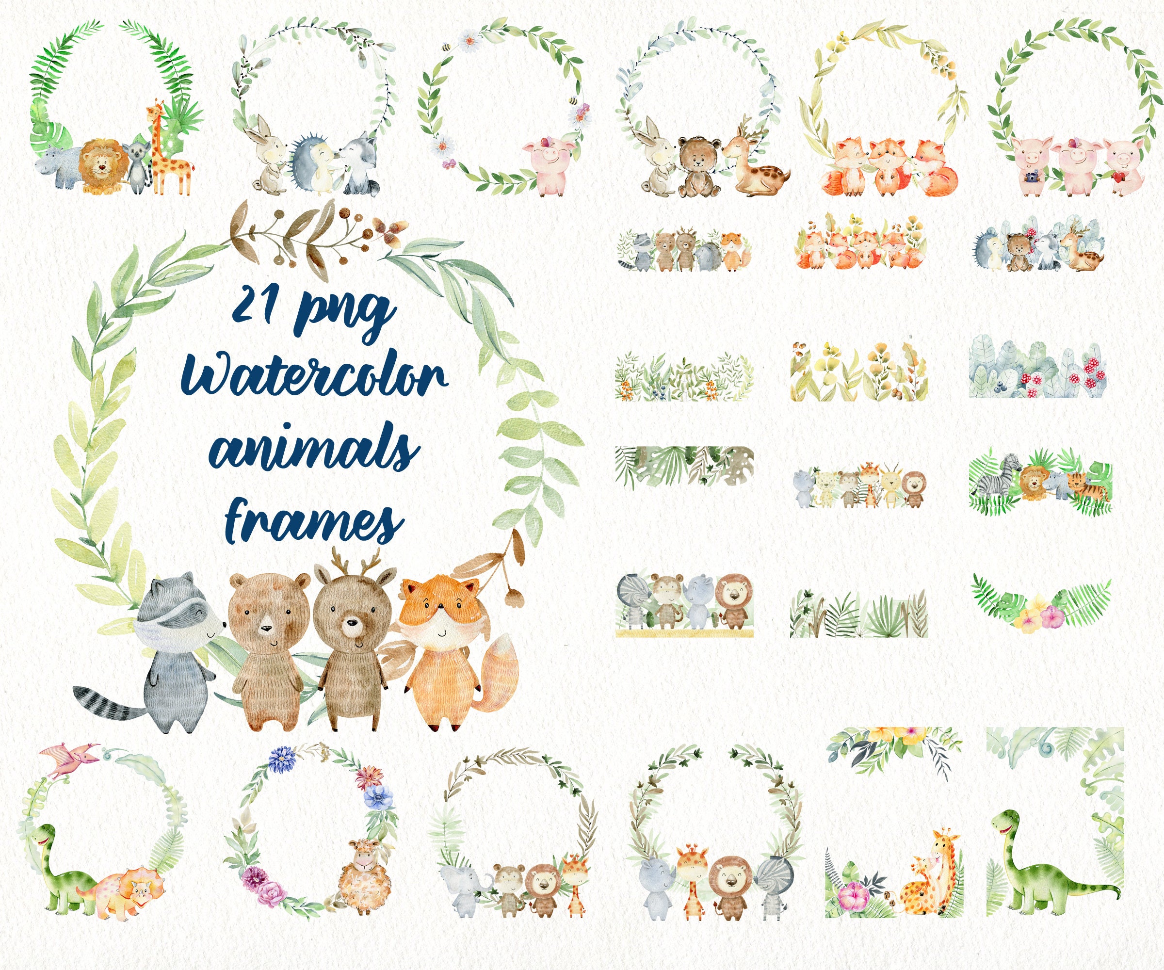 Watercolor animal clipart frames digital clipart baby | Etsy