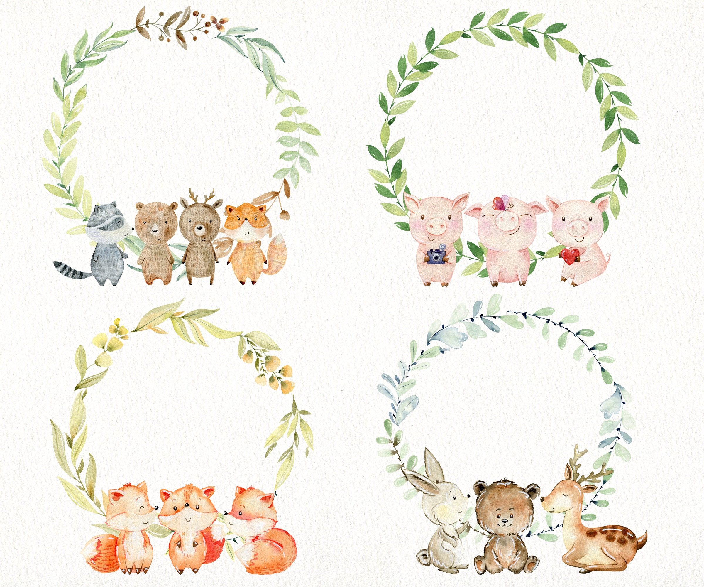 Watercolor animal clipart frames digital clipart baby | Etsy