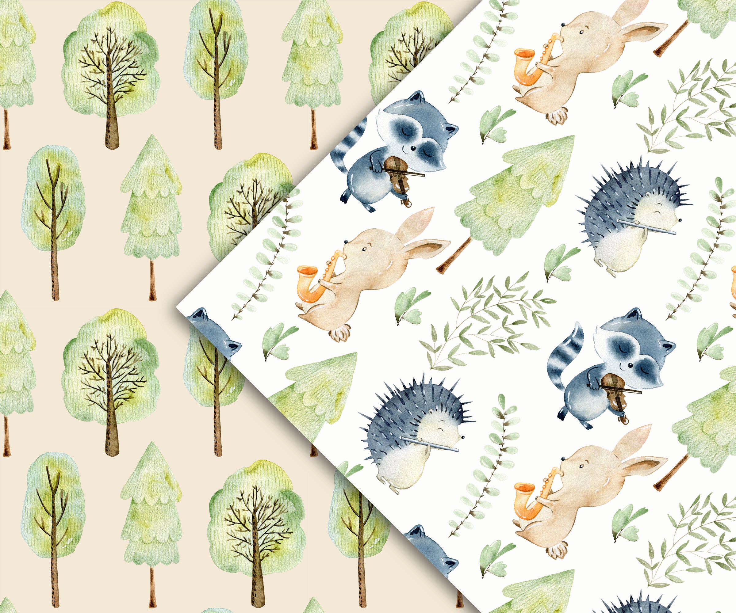 Woodland animals papers forest digital paper Watercolor Baby Etsy