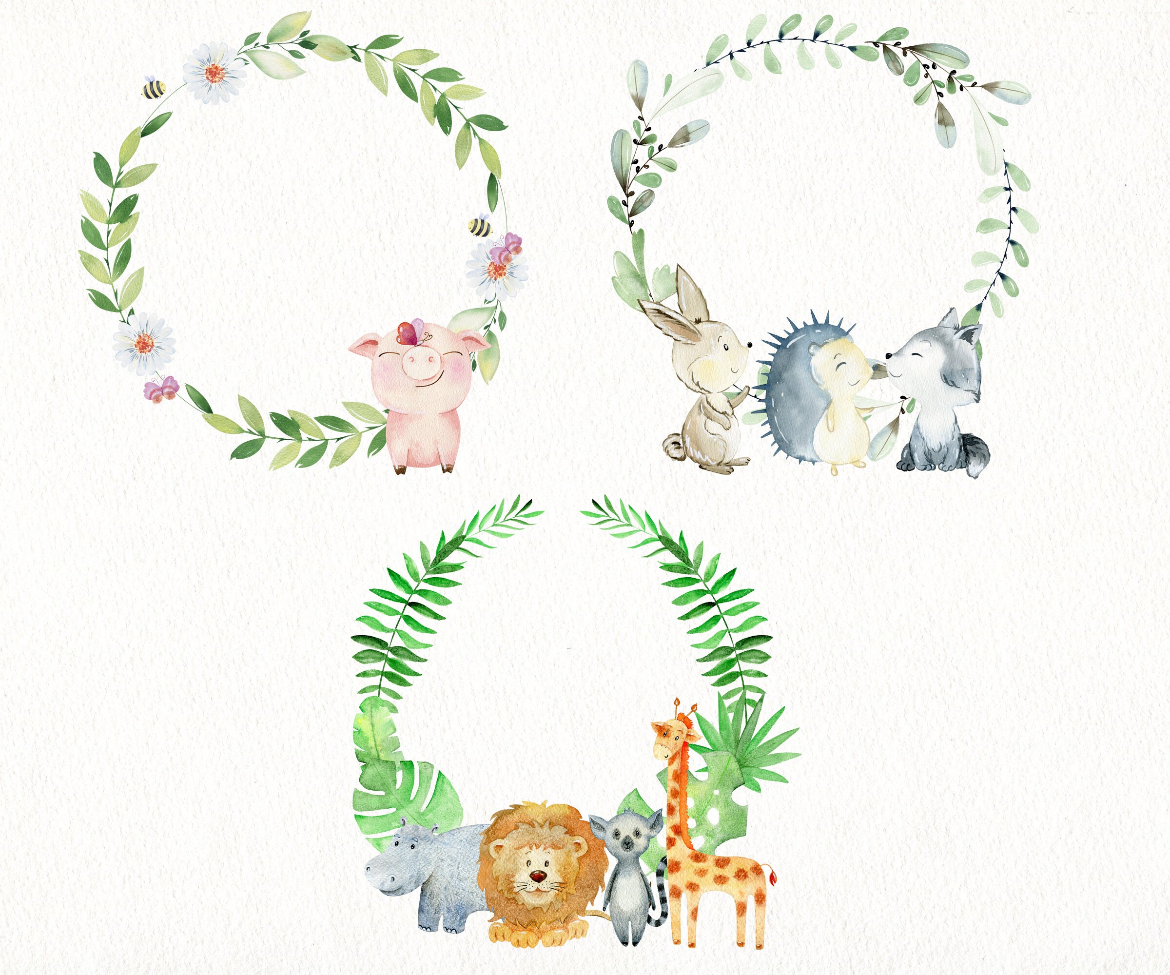 Watercolor animal clipart frames digital clipart baby | Etsy