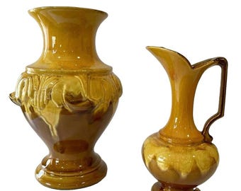 Vintage Haegar Drip Glaze Vase & Pitcher