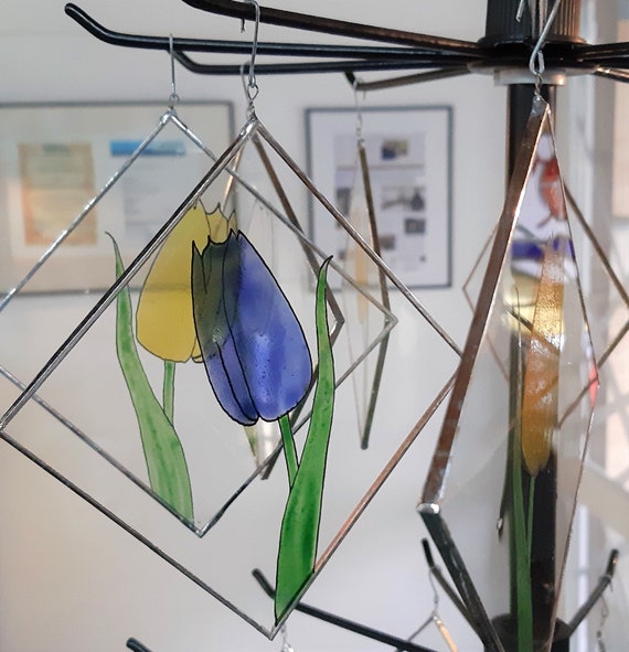 Glass Picture Sun Catcher Gift Tulip Window Decoration Etsy
