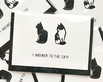 I answer to the cat cards - Individually lino printed greeting cards - Gift for cat lovers - Handmade & blank inside