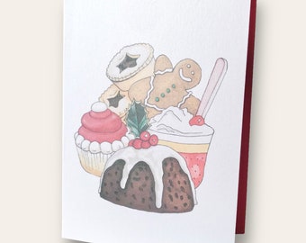 Christmas desserts card - Gift for her or him - Handmade & Blank inside