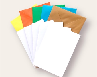 Pack of 5 white blank cards with coloured envelopes - Perfect for making your own greeting cards!