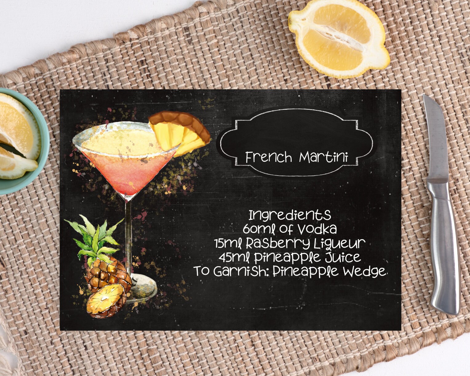 Personalised glass chopping board with cocktail recipe Etsy