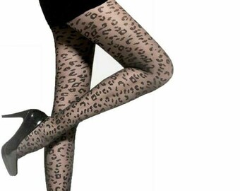 Women exotic sheer animal pattern black tights 20 Denier