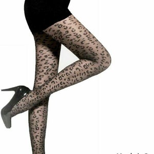 Women exotic sheer animal pattern black tights 20 Denier image 1