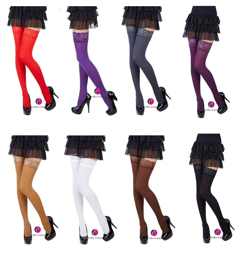 Lace Top 40 Denier Sheer Hold-Ups Stockings by Sentelegri 8 | Etsy