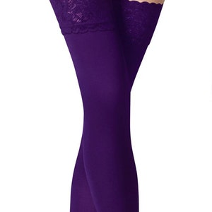 NEW Lace Top 80 Denier Sheer Hold-Ups Stockings by Sentelegri ,9 Various Colours Sizes S-XL Violet
