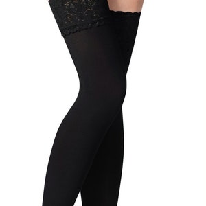 NEW Lace Top 80 Denier Sheer Hold-Ups Stockings by Sentelegri ,9 Various Colours Sizes S-XL Black