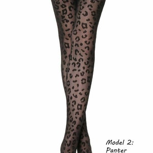 Women exotic sheer animal pattern black tights 20 Denier 2:Panter by Tess