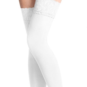 NEW Lace Top 80 Denier Sheer Hold-Ups Stockings by Sentelegri ,9 Various Colours Sizes S-XL White