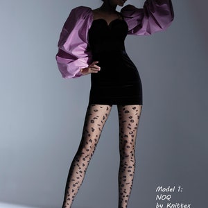 Women exotic sheer animal pattern black tights 20 Denier 1: NOQ by Knittex