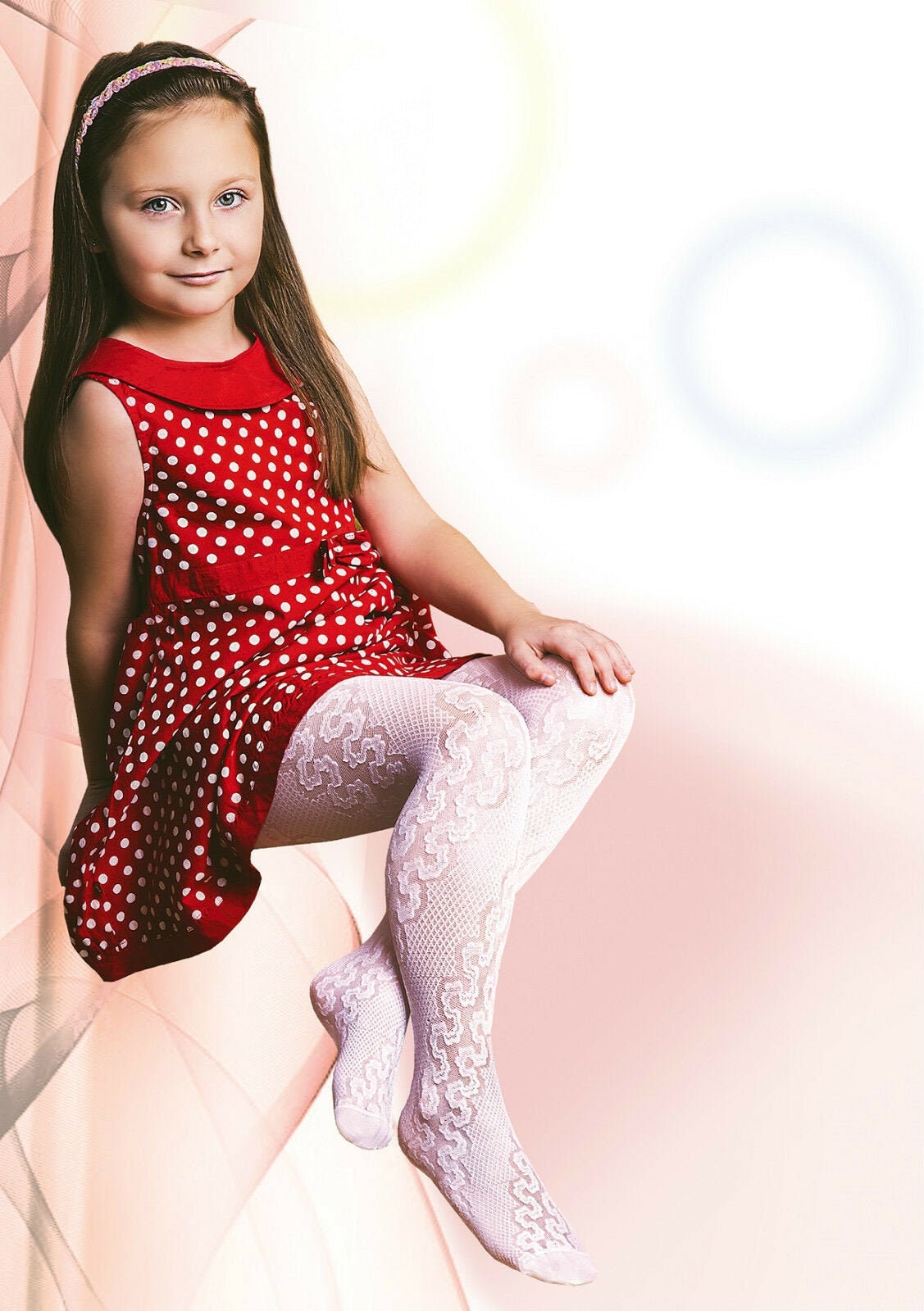 Girls White Tights 20 Denier Floral Lace Pattern Bridesmaid Communion  Jagoda