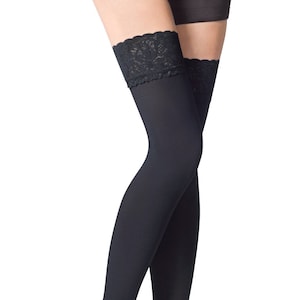 NEW Lace Top 80 Denier Sheer Hold-Ups Stockings by Sentelegri ,9 Various Colours Sizes S-XL Graphite