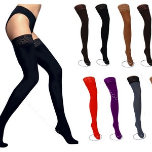 NEW Lace Top 80 Denier Sheer Hold-Ups Stockings by Sentelegri ,9 Various Colours Sizes S-XL image 1