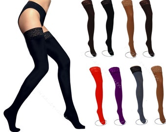 NEW Lace Top 80 Denier Sheer Hold-Ups Stockings by Sentelegri ,9 Various Colours- Sizes S-XL