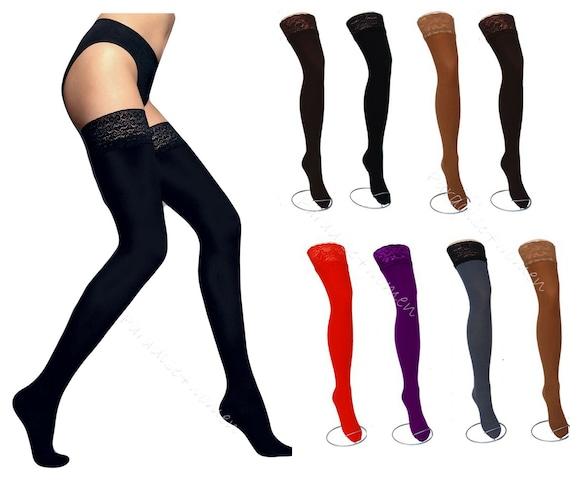 NEW Lace Top 80 Denier Sheer Hold-ups Stockings by Sentelegri ,9 Various  Colours Sizes S-XL -  Canada