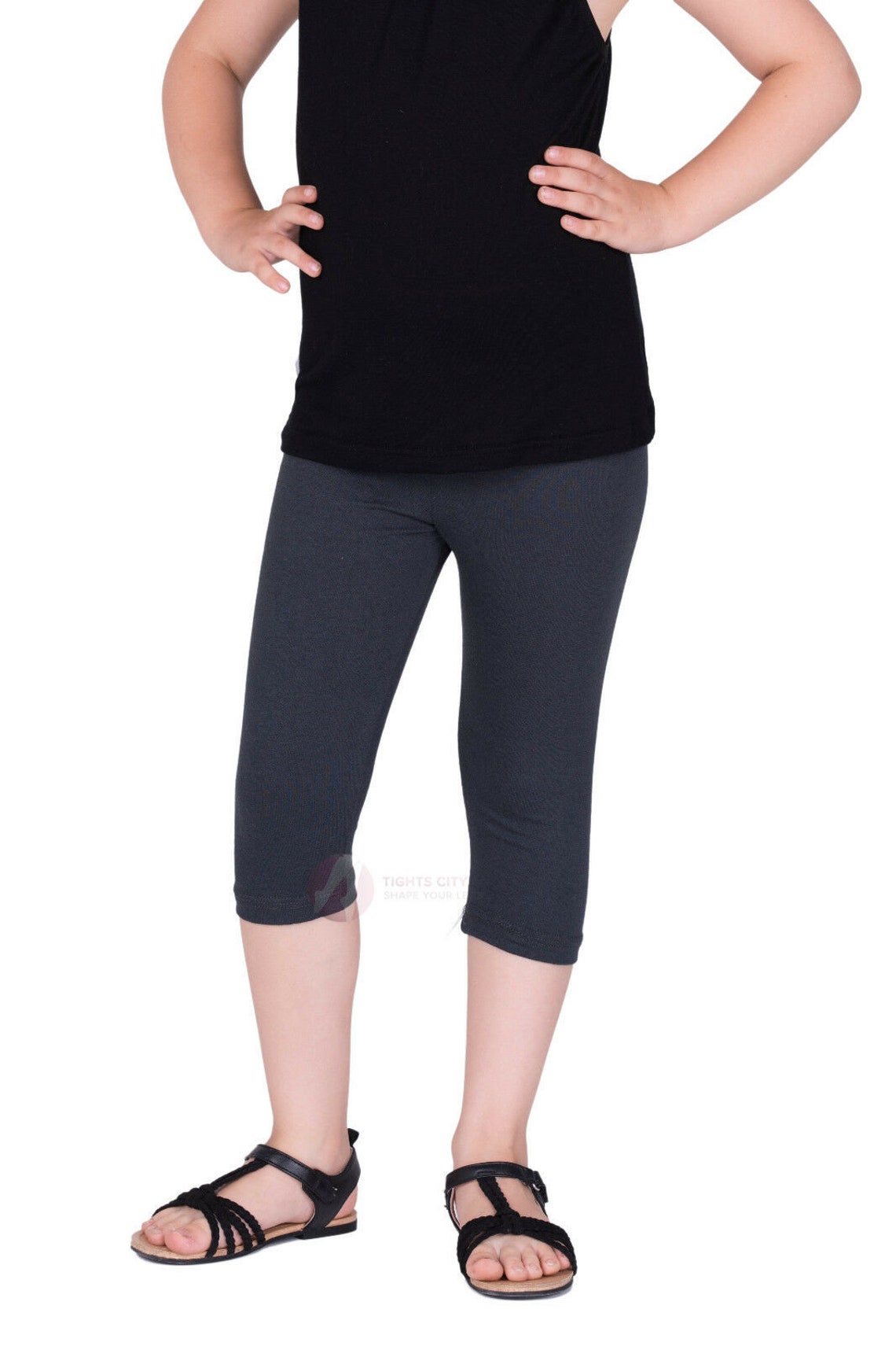 Children Cropped Cotton Leggings 3/4 Length Basic Plain Capri Etsy