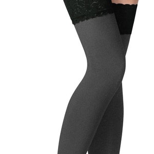 NEW Lace Top 80 Denier Sheer Hold-Ups Stockings by Sentelegri ,9 Various Colours Sizes S-XL Gray