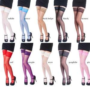 NEW Lace Top 20 Denier Sheer Hold Ups Stockings by Sentelegri 17 Various Colours Sizes S-XL image 1