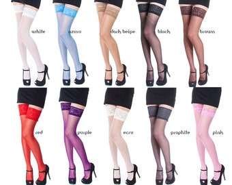 NEW Lace Top 20 Denier Sheer Hold Ups Stockings by Sentelegri 17 Various Colours- Sizes S-XL