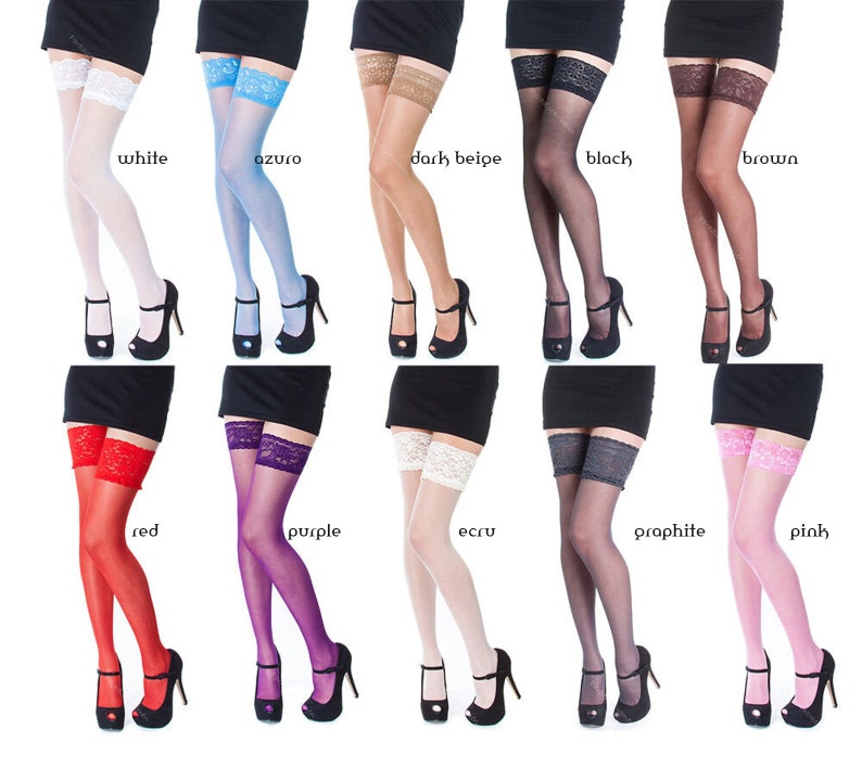 NEW Lace Top 20 Denier Sheer Hold Ups Stockings by Sentelegri 17 Various Colours Sizes S-XL image 1