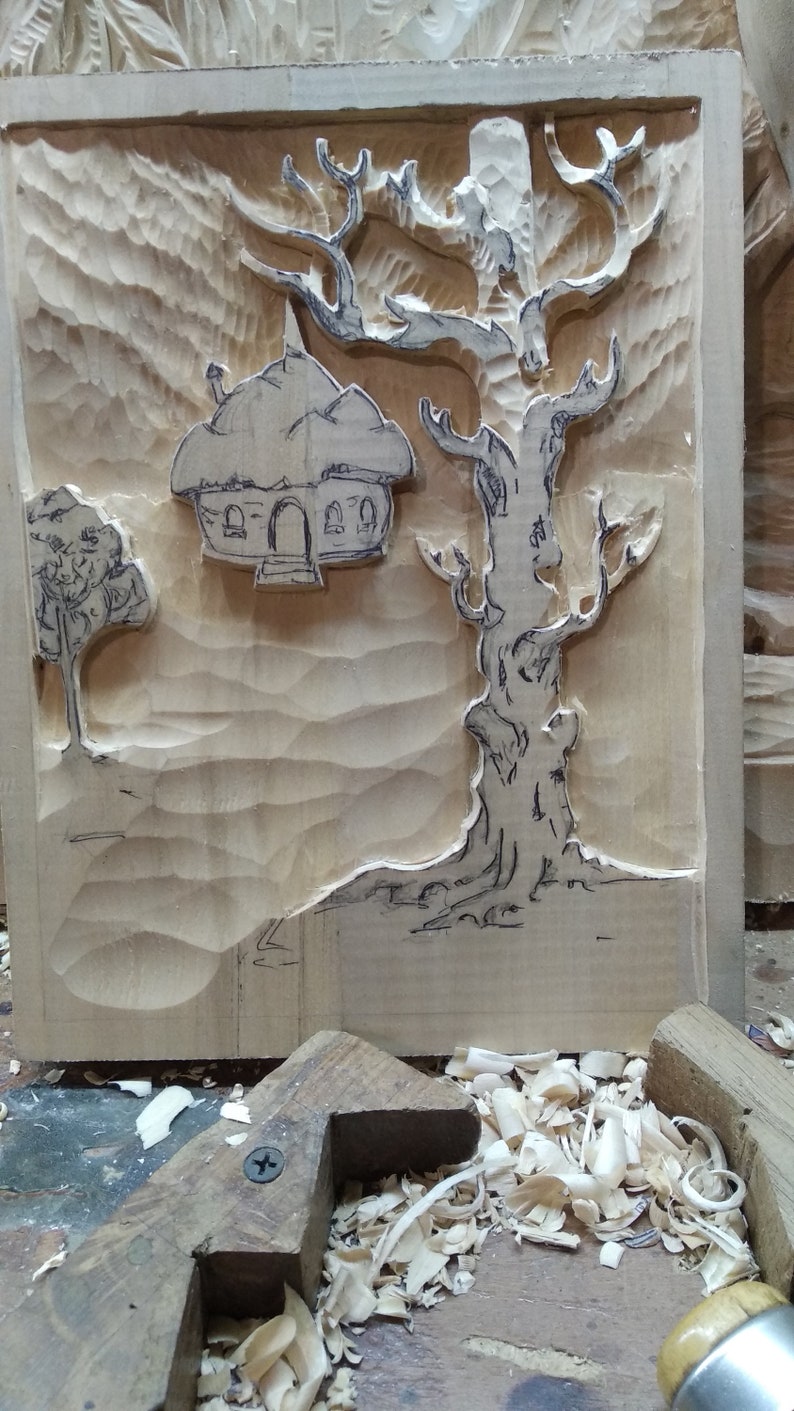 Wood Art Cute House Wood Wall Decor Wood Carving Landscape Wood Picture