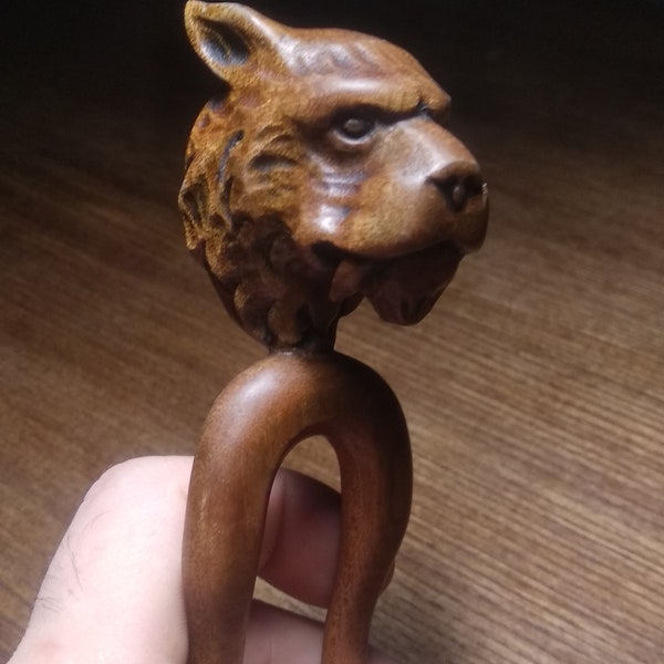 Hairfork Sphynx sabre-toothed tiger, Wood Sculpture Gift women Hairpin tiger, Hair Stick Hairstick, Gift Hair Accessories, Hair fork