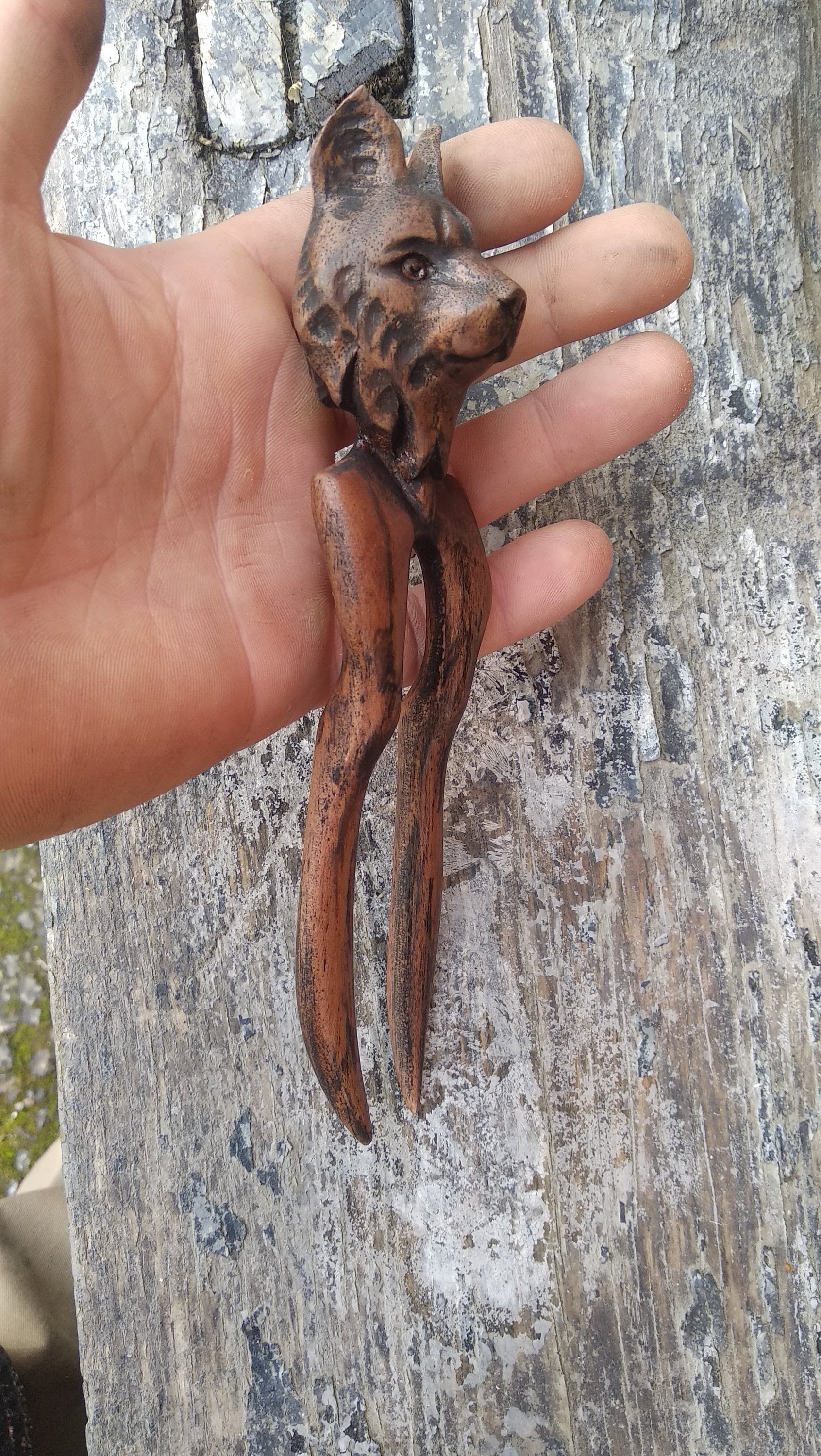 Hairfork Sphynx Fox Wood Sculpture Gift Women Hairpin Fox Etsy